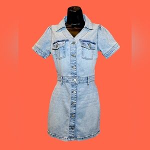Celebrity Pink Light Blue Denim Shirt Dress